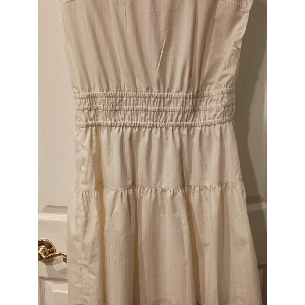 MELLODAY, SIZE LARGE PALE YELLOW AND WHITE STRIPE SUMMER DRESS. New W/O Tags - Picture 4 of 5